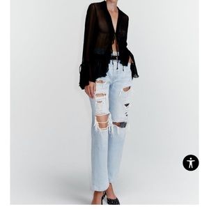 In search of! Zara semi sheer blouse with ruffles